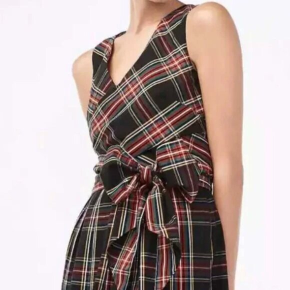 J. Crew NWT Tartan Plaid Sleeveless Bow Dress in Red + Black, size 4P - Picture 11 of 12